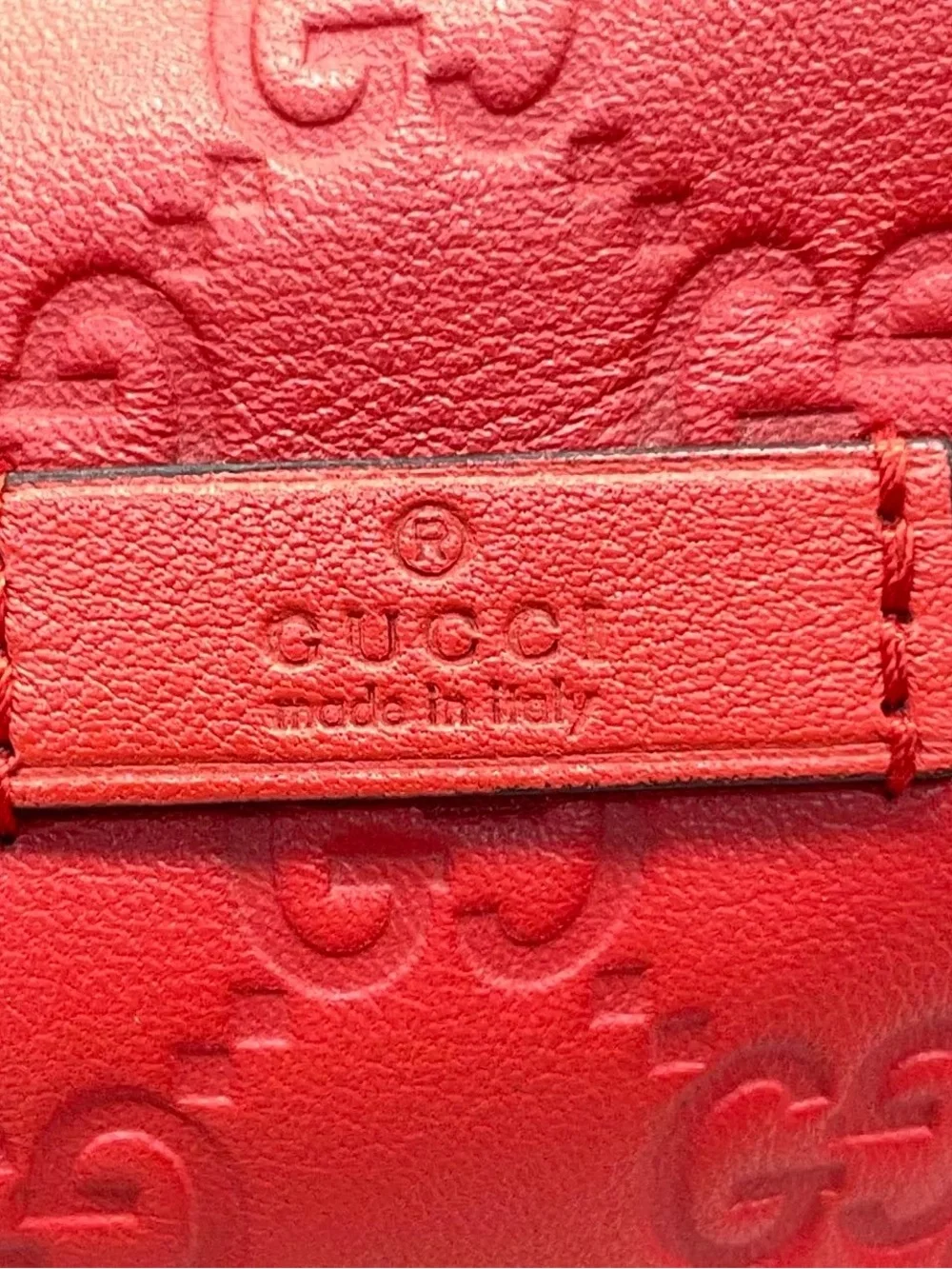 GUCCI Boston Red Joy Guccissima Embossed Leather Satchel Bag